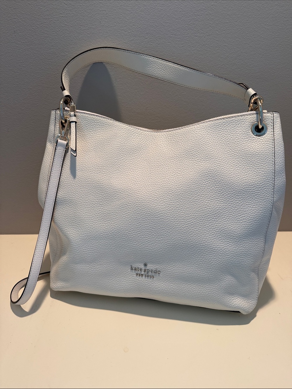kate spade Cream Pebbled Leather Shoulder Bag with Gold Hardware